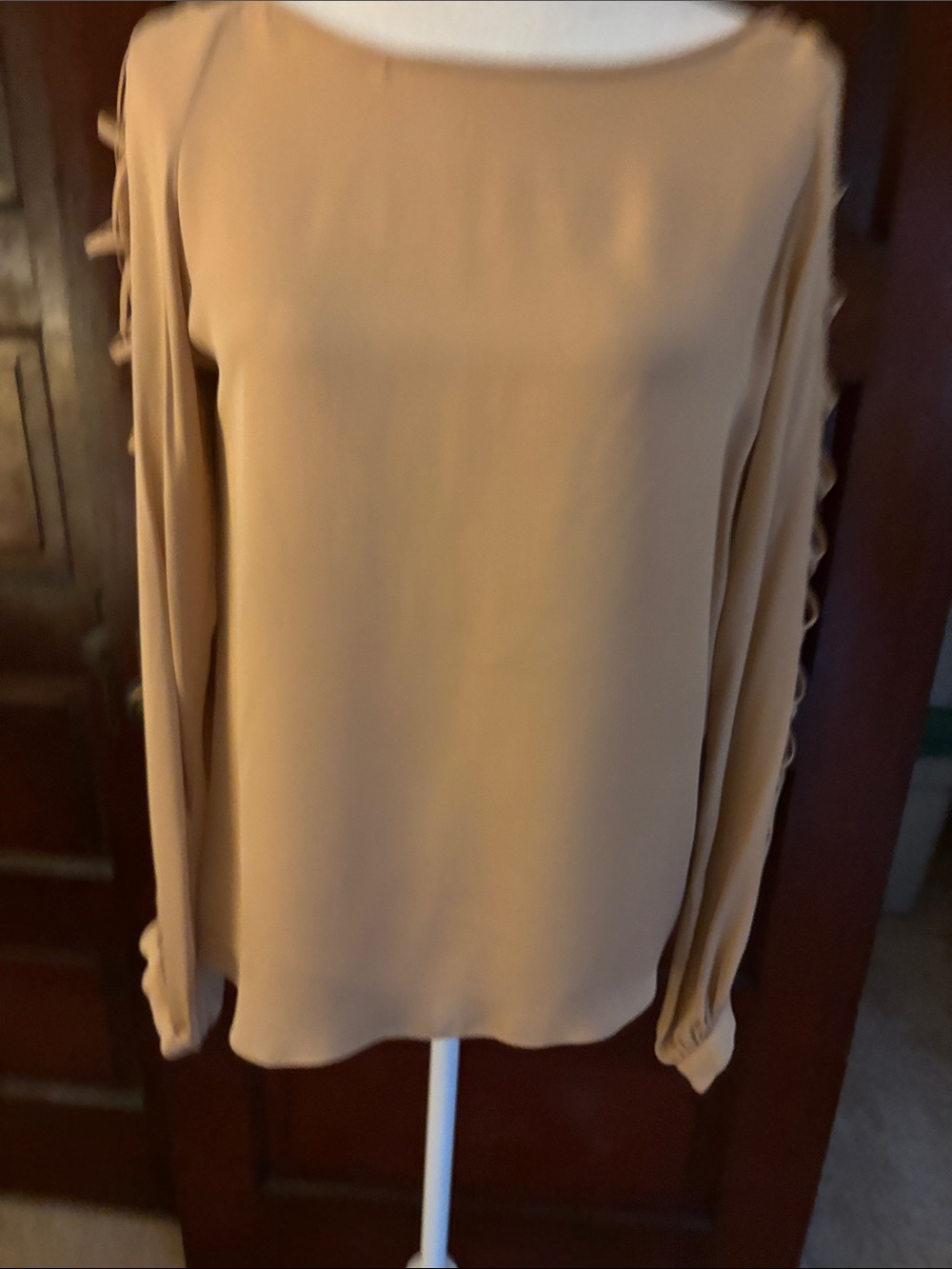 Haute Hippie Camel Long-Sleeve Blouse with Sleeve Loop Detail